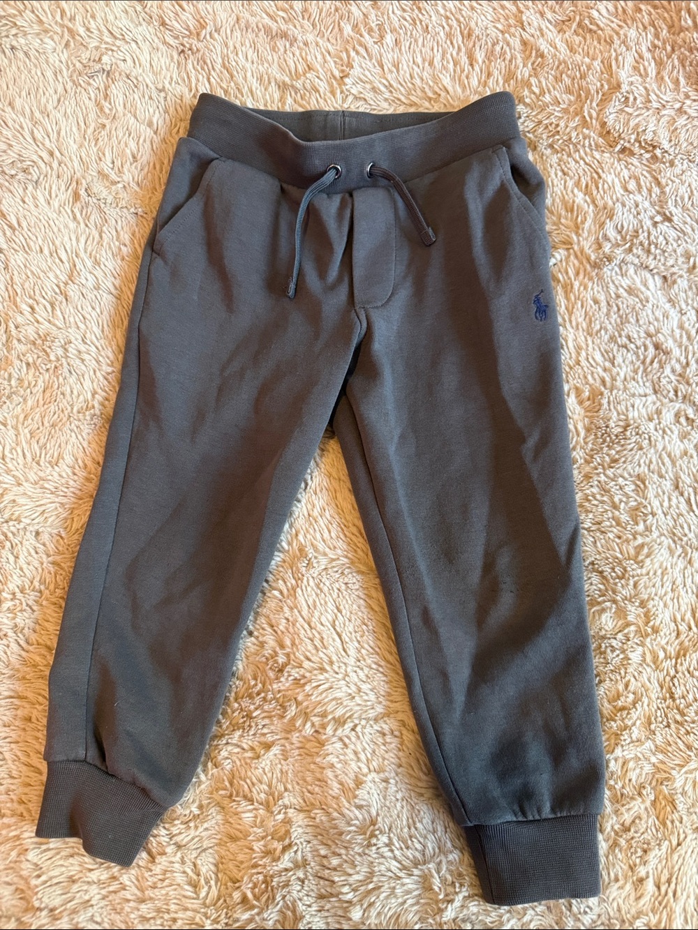 Polo Ralph Lauren Boys Dark Gray Drawstring Joggers with Navy Blue Pony 3t